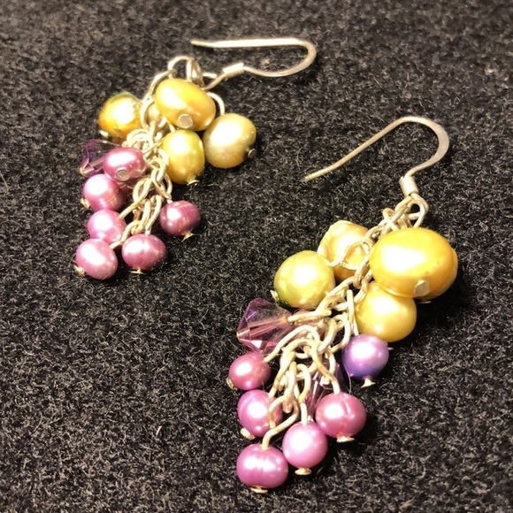 SUNDANCE beaded, purple and gold, earrings in sterling. EUC. - Picture 3 of 4